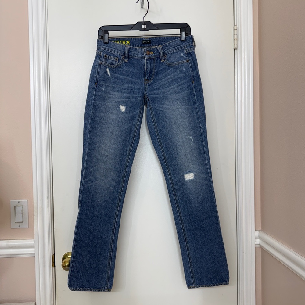 J Crew Womens Matchstick slim straight jean distressed medium wash Low Rise W27